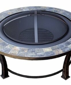 AZ Patio Heaters - Round Wood Burning Fire Pit with Slate Table - Black, Multi