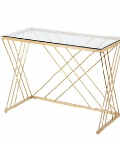 SEI Furniture - Dezby Modern Glass-Top Desk - Gold finish