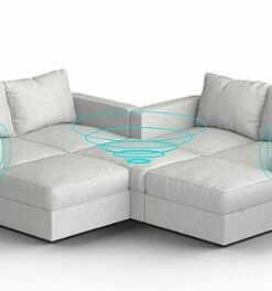 Lovesac - 7 Seats + 8 Sides Corded Velvet & Standard Foam with 6 Speaker Immersive Sound + Charge System - Sky Grey