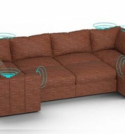 Lovesac - 8 Seats + 10 Sides Rained Chenille & Standard Foam with 10 Speaker Immersive Sound + Charge System - Terracotta