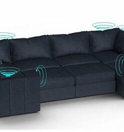Lovesac - 8 Seats + 10 Sides Corded Velvet & Standard Foam with 8 Speaker Immersive Sound + Charge System - Midnight Navy