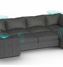 Lovesac - 8 Seats + 10 Sides Corded Velvet & Standard Foam with 6 Speaker Immersive Sound + Charge System - Charcoal Grey