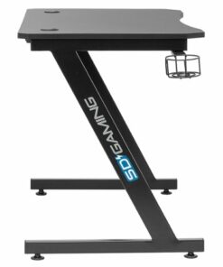 SD Gaming - Gear PC Gaming Desk with Built-in Charging Station, Heaphone and Cup Holder - Black