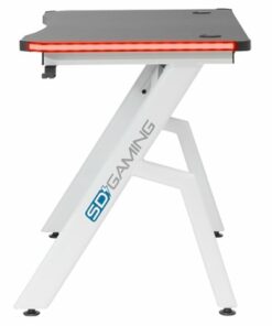 SD Gaming - Icon PC Gaming Desk with Built-in Charging Station, Mulit Color LED Lights, Headphone and Cup Holder - White