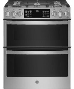 GE Profile - 6.7 Cu. Ft. Slide-In Double Oven Gas True Convection Range with Steam Self-Clean, No Preheat Air Fry and WiFi - Stainless steel