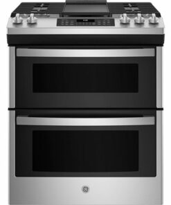GE - 6.7 Cu. Ft. Slide-In Double-Oven Gas Range with Steam-Cleaning and No-Preheat Air Fry - Stainless steel