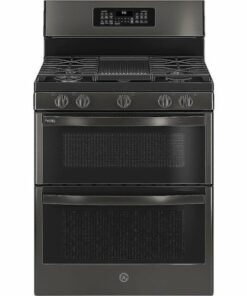GE Profile - 6.8 Cu. Ft. Frestanding Double Oven Gas True Convection Range with No-Preheat Air Fry - Black Stainless Steel