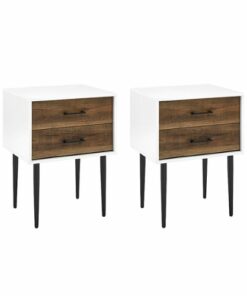 Walker Edison - Contemporary 2-Drawer Nightstands Set of 2 - White/Rustic Oak