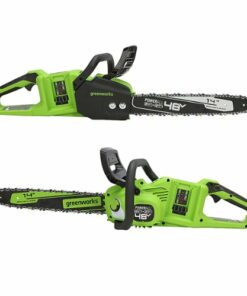 Greenworks - 14 in 48-Volt (2 x 24V) Cordless Brushless Chainsaw (2 4Ah USB Batteries and Dual Port Charger Included) - Green