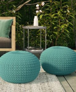 Simpli Home - Sonata Round Knitted Pouf - Aqua