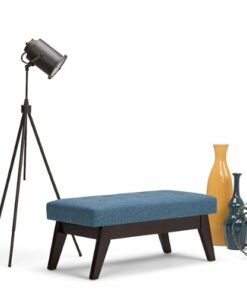 Simpli Home - Draper Mid Century Tufted Ottoman Bench - Denim Blue