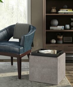 Simpli Home - Rockwood Cube Storage Ottoman with Tray - Distressed Grey Taupe