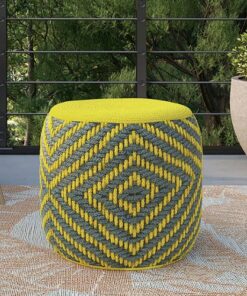 Simpli Home - Kent Round Woven Pouf - Grey and Yellow