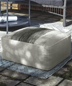 Simpli Home - Sabella Square Woven Pouf - Grey and White