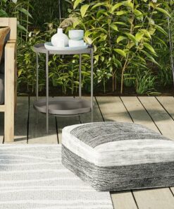 Simpli Home - Mathis Square Woven Pouf - Grey and White
