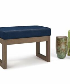 Simpli Home - Milltown Footstool Small Ottoman Bench - Distressed Dark Blue