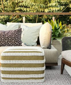 Simpli Home - Liam Square Woven Pouf - Natural and White