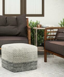 Simpli Home - Macie Square Woven Pouf - Grey and White