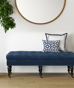 Simpli Home - Henley Tufted Ottoman Bench - Distressed Dark Blue