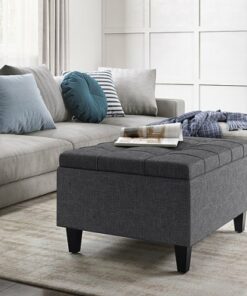 Simpli Home - Harrison Small Coffee Table Storage Ottoman - Slate Grey