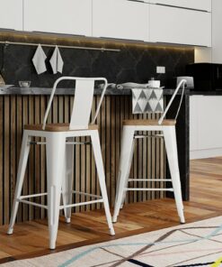 Simpli Home - Rayne Metal and Wood Bar Stool (Set of 2) - White