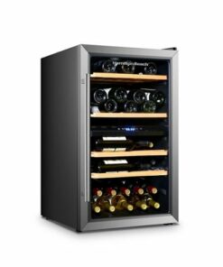 Hamilton Beach - 43-Bottle Dual Zone Wine Fridge, Wooden Shelves - Stainless steel