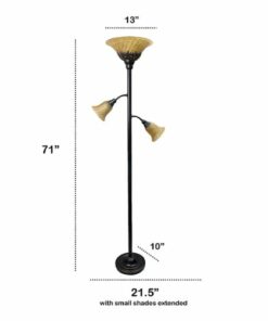 Lalia Home - Torchiere 800lm Floor Lamp with 2 Reading Lights and Scalloped Glass Shades - Restoration Bronze/Amber Shade