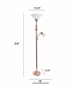 Lalia Home - Torchiere 800lm Floor Lamp with Reading Light and Marble Glass Shades - Rose Gold/White Shade