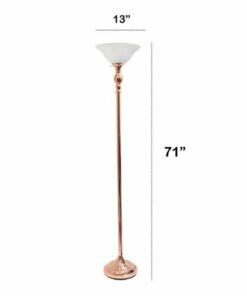 Lalia Home - Classic 1 Light Torchiere 1400lm Floor Lamp with Marbleized Glass Shade - Rose Gold/White Shade