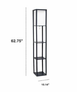 Lalia Home - Column Shelf 1400lm Floor Lamp with Linen Shade - BLACK