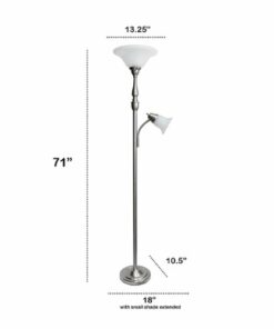 Lalia Home - Torchiere 800lm Floor Lamp with Reading Light and Marble Glass Shades - Brushed Nickel/White Shade