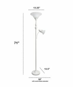 Lalia Home - Torchiere 800lm Floor Lamp with Reading Light and Marble Glass Shades - White/White Shade