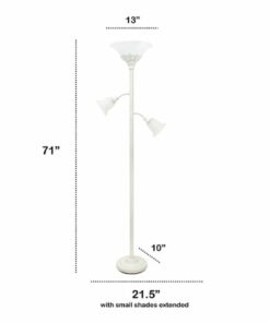 Lalia Home - Torchiere 800lm Floor Lamp with 2 Reading Lights and Scalloped Glass Shades - White/White Shade
