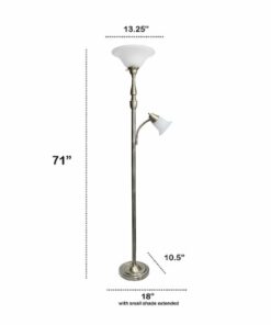 Lalia Home - Torchiere 800lm Floor Lamp with Reading Light and Marble Glass Shades - Antique Brass/White Shade