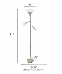 Lalia Home - Torchiere 800lm Floor Lamp with 2 Reading Lights and Scalloped Glass Shades - Brushed Nickel/White Shade
