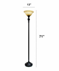 Lalia Home - Classic 1 Light Torchiere 1400lm Floor Lamp with Marbleized Glass Shade - Restoration Bronze/Amber Shade