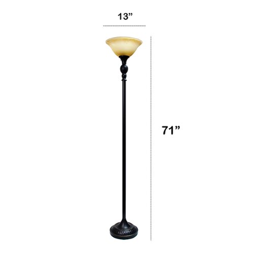 Lalia Home - Classic 1 Light Torchiere 1400lm Floor Lamp with Marbleized Glass Shade - Restoration Bronze/Amber Shade