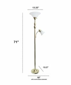 Lalia Home - Torchiere 800lm Floor Lamp with Reading Light and Marble Glass Shades - Gold/White Shade