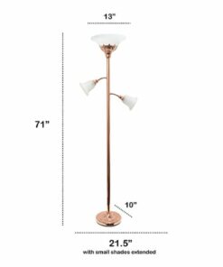 Lalia Home - Torchiere 800lm Floor Lamp with 2 Reading Lights and Scalloped Glass Shades - Rose Gold/White Shade