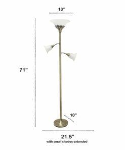Lalia Home - Torchiere 800lm Floor Lamp with 2 Reading Lights and Scalloped Glass Shades - Antique Brass/White Shade