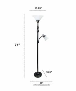 Lalia Home - Torchiere 800lm Floor Lamp with Reading Light and Marble Glass Shades - Restoration Bronze/White Shade