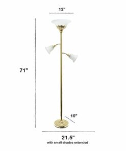 Lalia Home - Torchiere 800lm Floor Lamp with 2 Reading Lights and Scalloped Glass Shades - Gold/White Shade