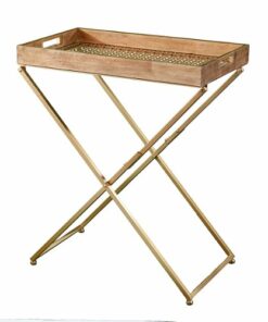 SEI Furniture - Vizela Folding Side Table - Natural and gold finish
