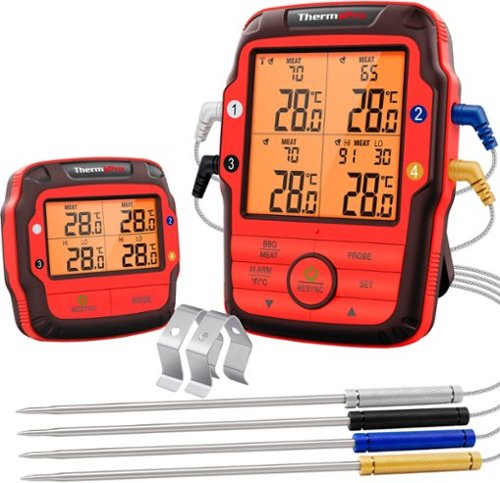 ThermoPro - Long Range Wireless Meat Thermometer with 4 Probes - Red