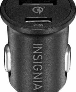 Insignia™ - 20W Vehicle Charger with 1 USB-C and 1 USB Port - Black