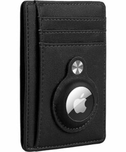 SaharaCase - Slim Genuine Leather Wallet Case for Apple AirTag - Black
