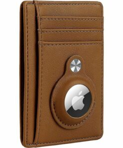 SaharaCase - Slim Genuine Leather Wallet Case for Apple AirTag - Brown