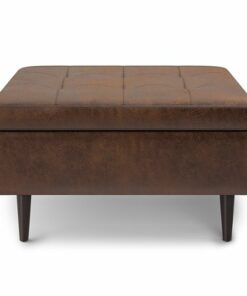 Simpli Home - Shay Mid Century Small Square Coffee Table Storage Ottoman - Distressed Chestnut Brown