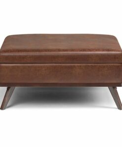 Simpli Home - Owen XL Square Coffee Table Storage Ottoman - Distressed Saddle Brown