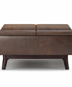 Simpli Home - Owen Tray Top Small Coffee Table Storage Ottoman - Distressed Chestnut Brown